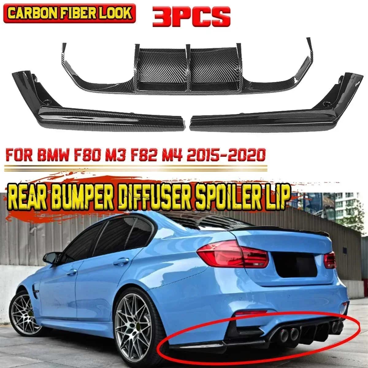 New 3PCS Car Rear Bumper Diffuser Lip Protector Cover For BMW F80 M3 F82 M4 2015-2020 Rear Bumper Lip Splitter Diffuser Body Kit