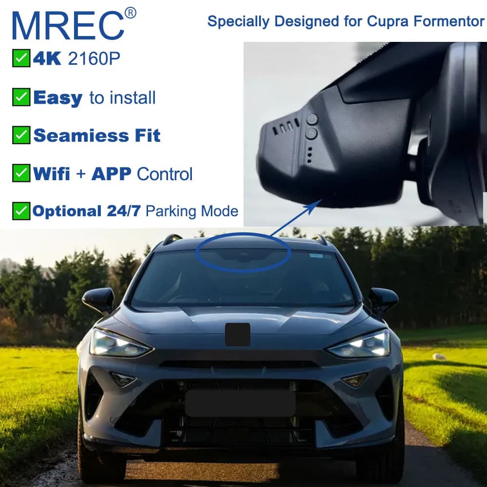 MREC Dash Cam Car Dash Camera Wifi APP Front and Rear 4K OEM Parking Monitoring Loop Recording Plug Play for Cupra Formentor