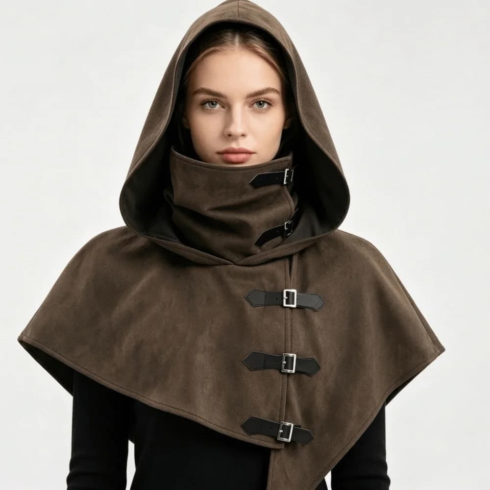 Solid Color Medieval Hooded Cloak Hat Cowl Style Ethnic Style Pirate Cosplay Cap Fantasy Role-playing Cosplay Cape Scarf Unisex
