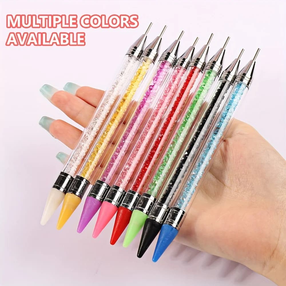 1 pezzo di penna per prelievo di strass a doppia testa per nail art, penna per cera per nail art per raccogliere strass, strumento per punteggiare per nail art
