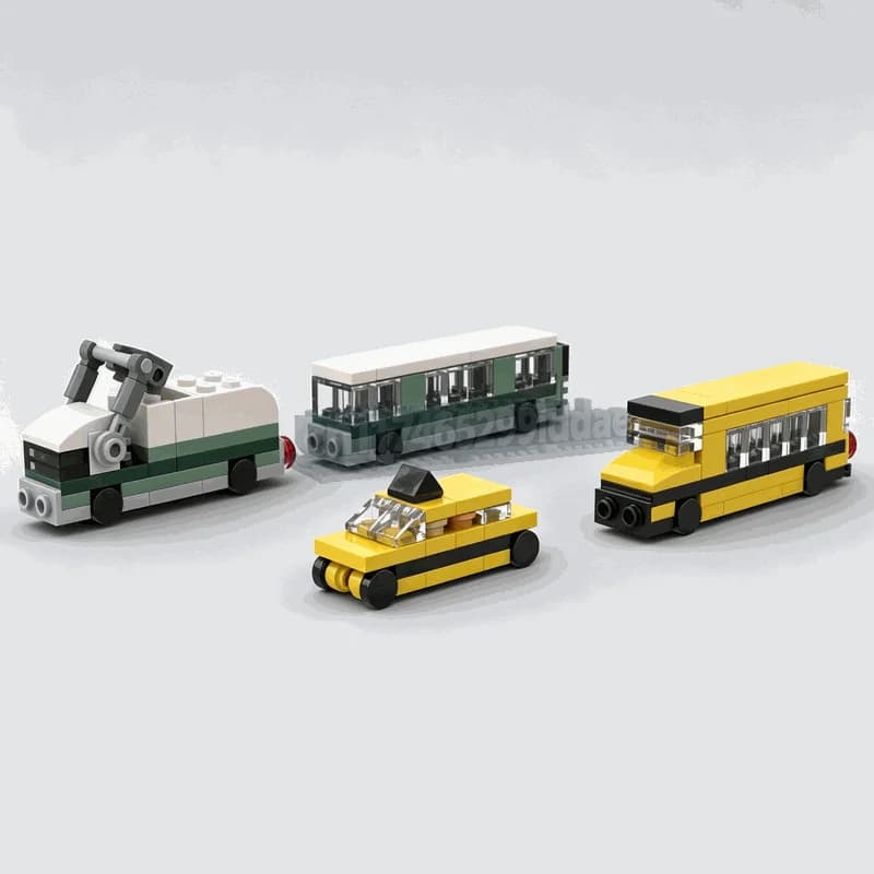 134 Parts Mini City Services Vehicle Pack MOC Model Custom Building Blocks DIY Creative Assembly Urban Transportation Toy Gifts