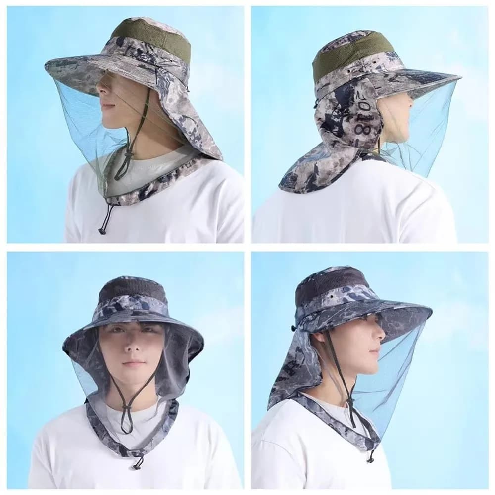 Anti Mosquito Fishing Cap Outdoor Mosquito Head Mesh Nets Breathable Gardening Hat Insect-Proof Hat For Hiking Camping Fishing