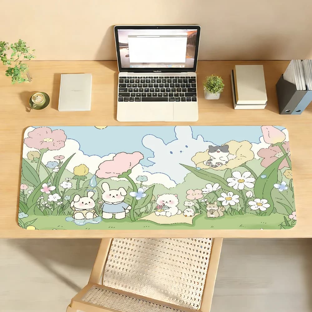 Tappetino per mouse Anime rosa con simpatico coniglio, tappetino da scrivania antiscivolo, accessori per PC e laptop, tastiera da ufficio in gomma, decorazione per giocatori