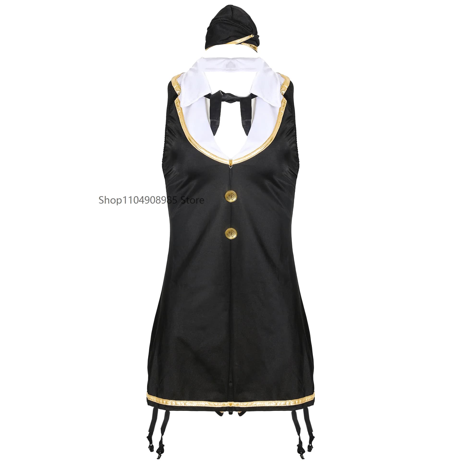 A Sexy Stewardess Role Play Costume Game Cosplay Ladies Sleeveless Dress Uniform Halloween Carnival Party Temptation Pajamas Set