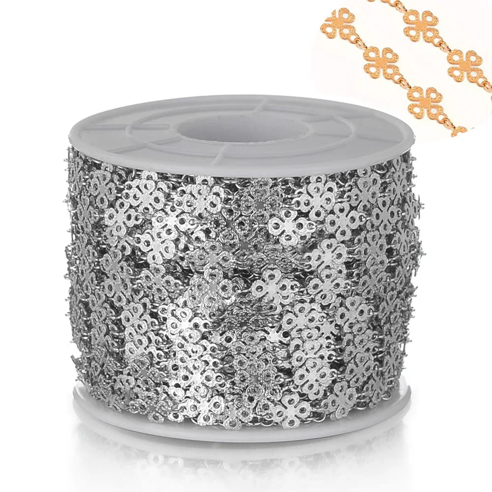 Wholesale 1m/lot Stainless Steel Flower Handmade Link Chains for DIY Necklaces Making Jewelry Findings Bracelets Anklet