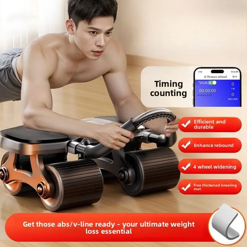 Four Wheel Abdominal Strengthening Wheel, Automatic Rebound Elbow Support,Ab Rollers, Flat Support, Home Fitness Equipment