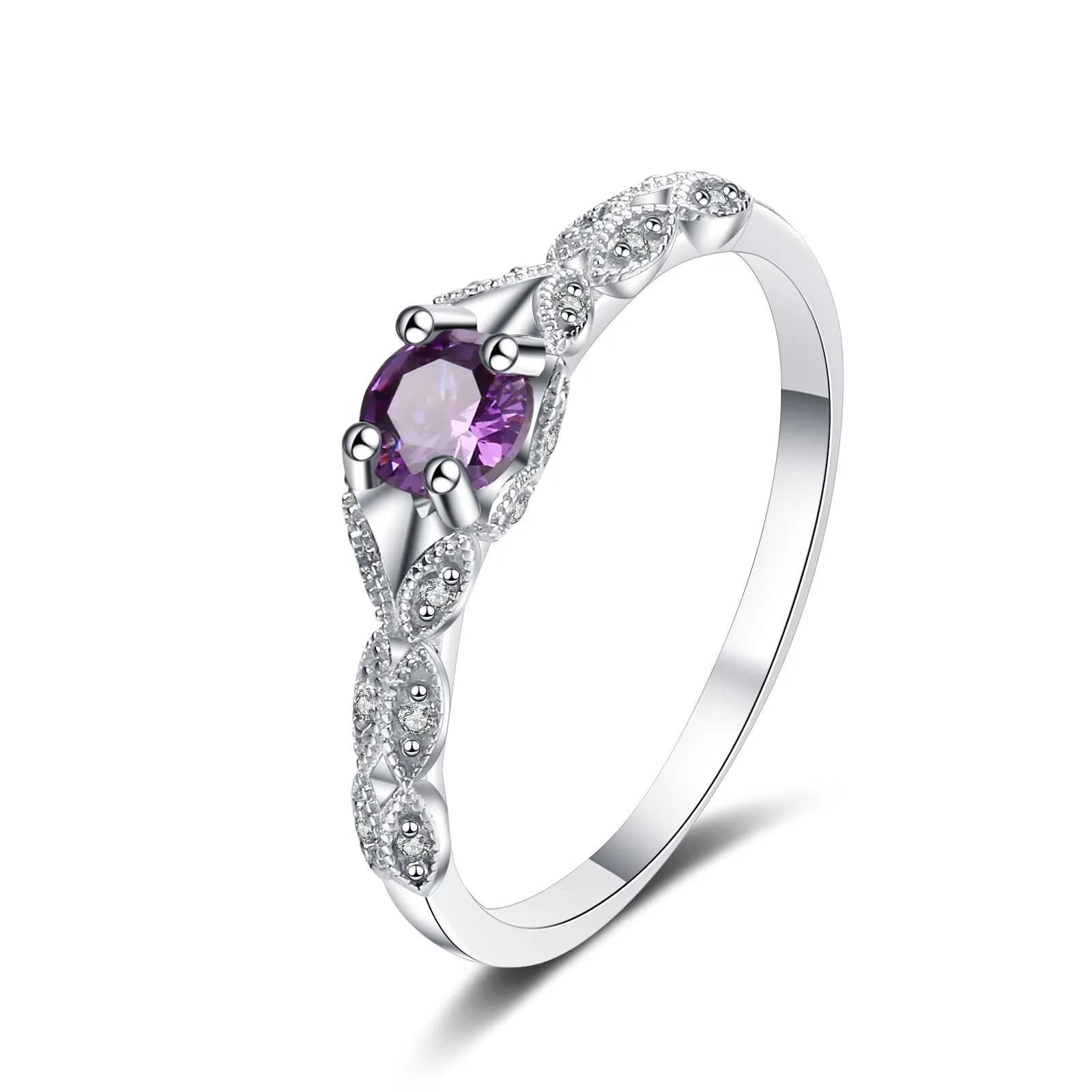 Anello da donna con zircone ametista in stile di lusso leggero, pietra preziosa semplice e alla moda