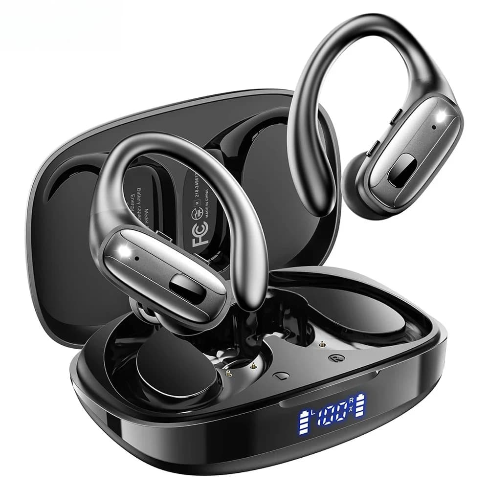 Wireless Sports Bluetooth 5.3 Earbuds with ENC Noise Canceling Mic LED Power Display IPX7 Waterproof Headphones