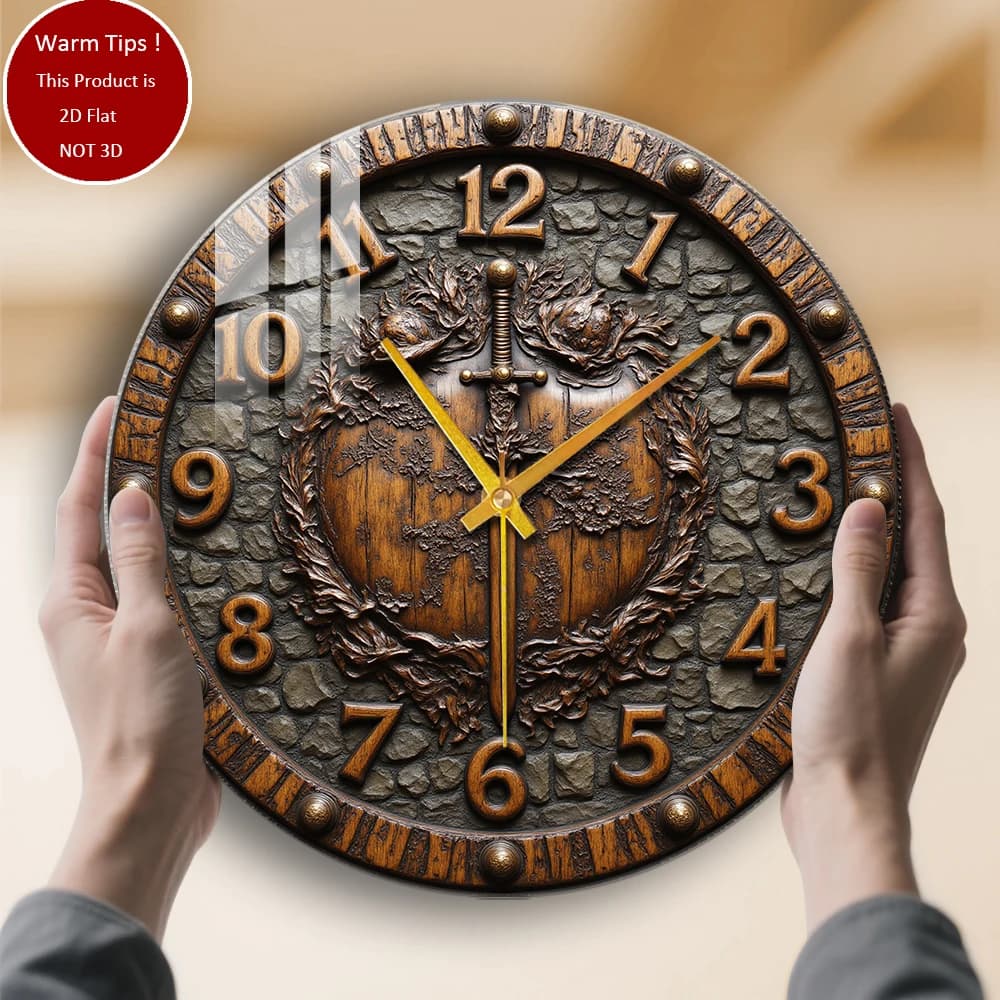 Tempered glass wall clock, shield, sword, bay wreath, suitable for wall decorations or table displays everywhere