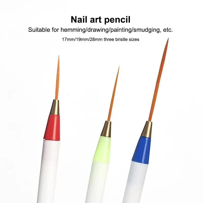 Set di 3 Pennelli per Nail Art, Pennello Allungato per Disegno e Stripping, Penna Professionale per Pittura Unghie in Gel UV, Manicure