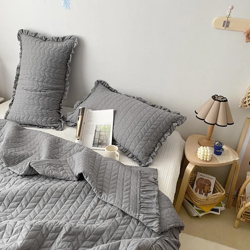 Federa da principessa in cotone lavabile, super grigio e bianco, Cuscini per la biancheria da letto per la casa, con design arricciato
