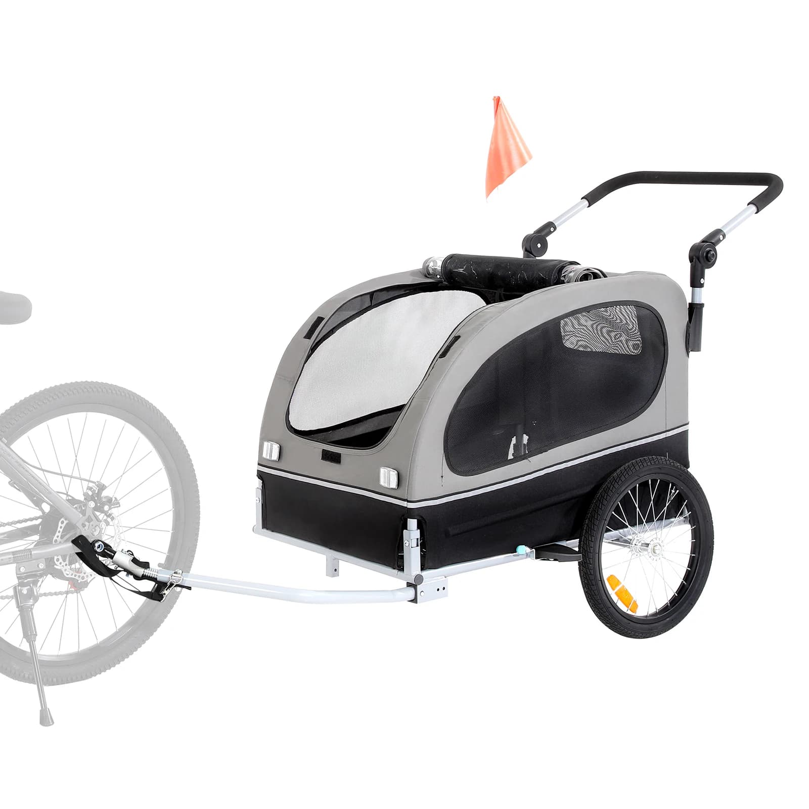 SucceBuy 88 libbre 2-in-1 Carrello per passeggino per animali domestici Rimorchio per bici per cani con ruote Riflettori Carrello pieghevole facile Telaio Accoppiatore per bicicletta