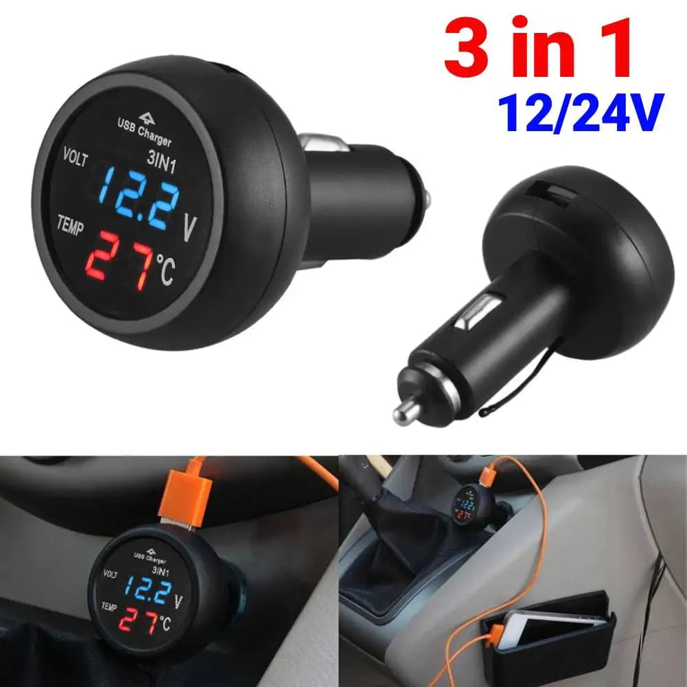 12/24V Auto Voltmetro Digitale LED Auto Accendisigari Voltmetro Termometro Auto Camion Caricatore USB Misuratore di Corrente Volt Rivelatore