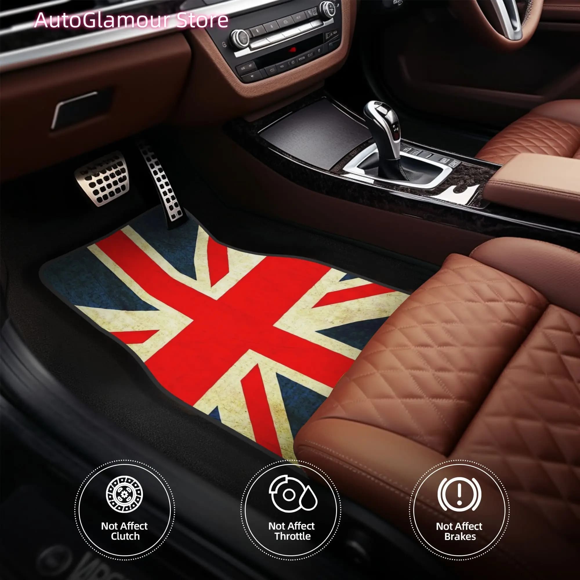 4 tappetini per auto con effetto grunge Union Jack, in resistente fibra di poliestere, adatti per auto, regalo ideale, tappetini per interni auto, divertenti