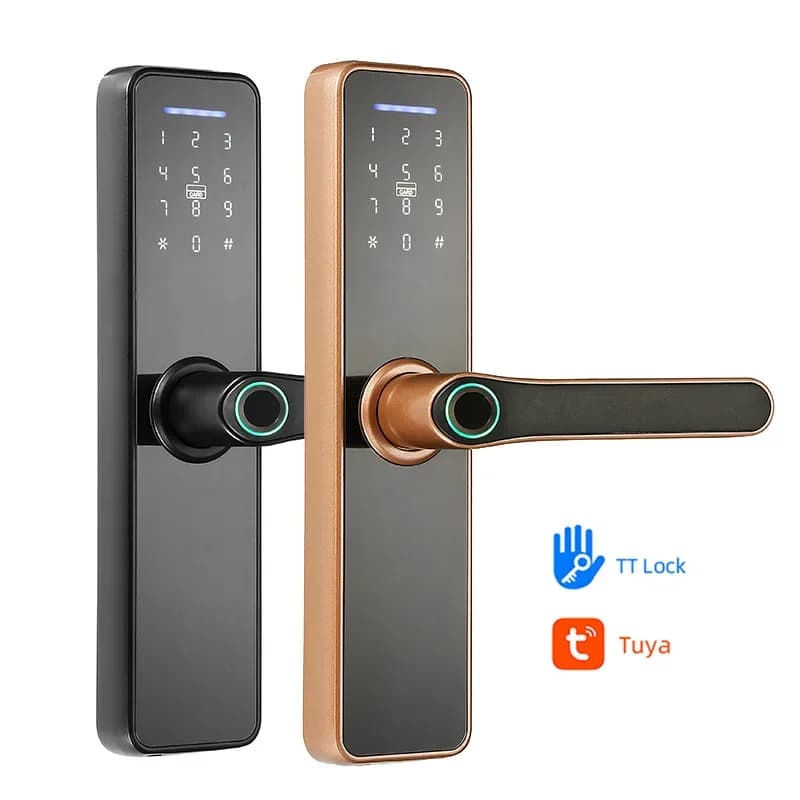 Serratura elettronica intelligente Tuya con un impugnatura aperta per porta interna con impronta digitale Serratura con password per porta in legno