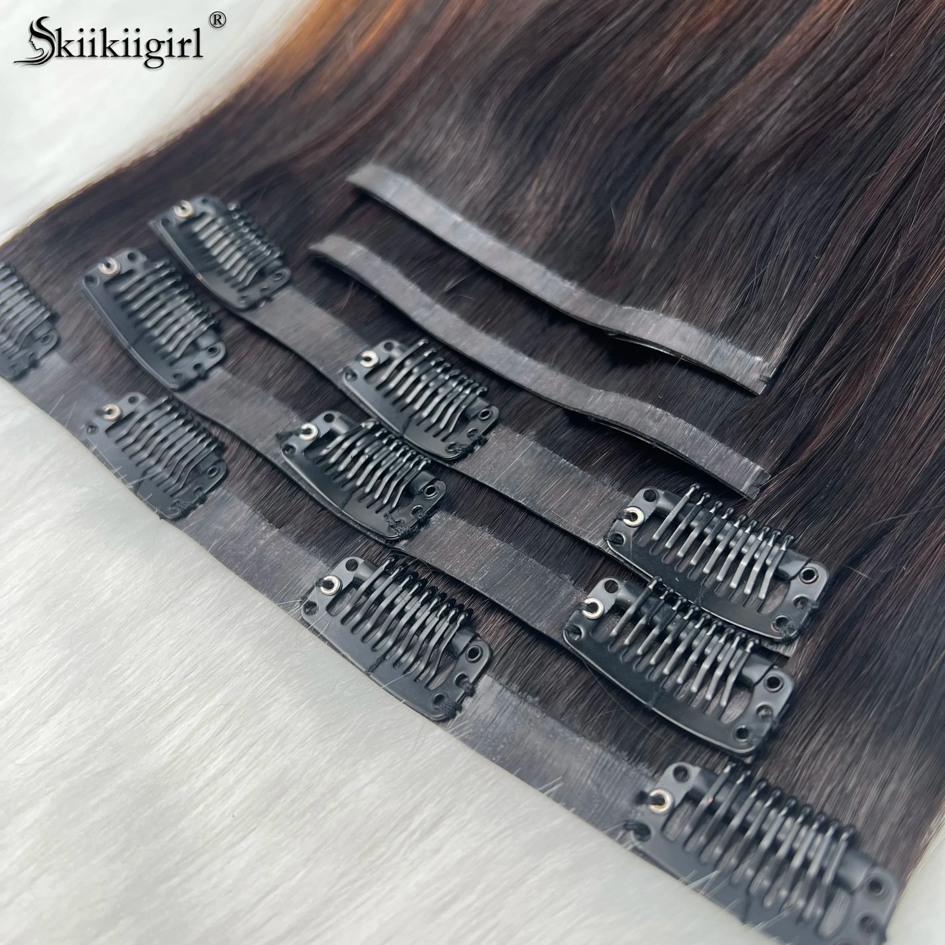 Kiikiigirl PU Clip nelle estensioni dei capelli Capelli umani 100% capelli Remy Clip di trama senza cuciture per le donne