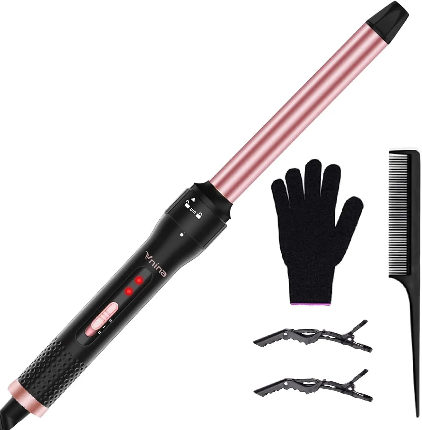 1 inch professional curling iron, with long cylinder and 2 heat settings, ceramic coating, for all hair types