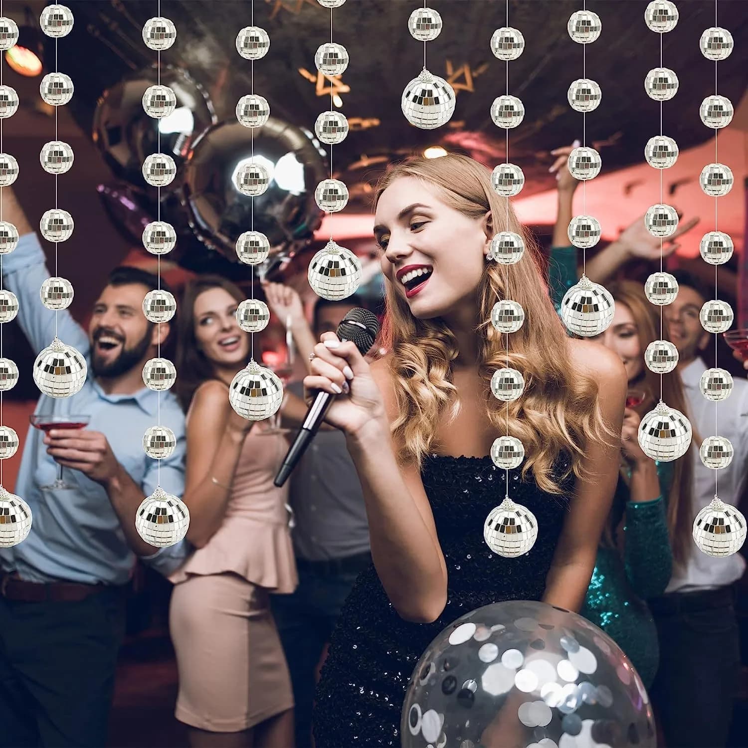 Length 1.5 M New Disco Mirror Ball String Lights for Disco Theme Birthday Party Decorations Hanging Ornaments