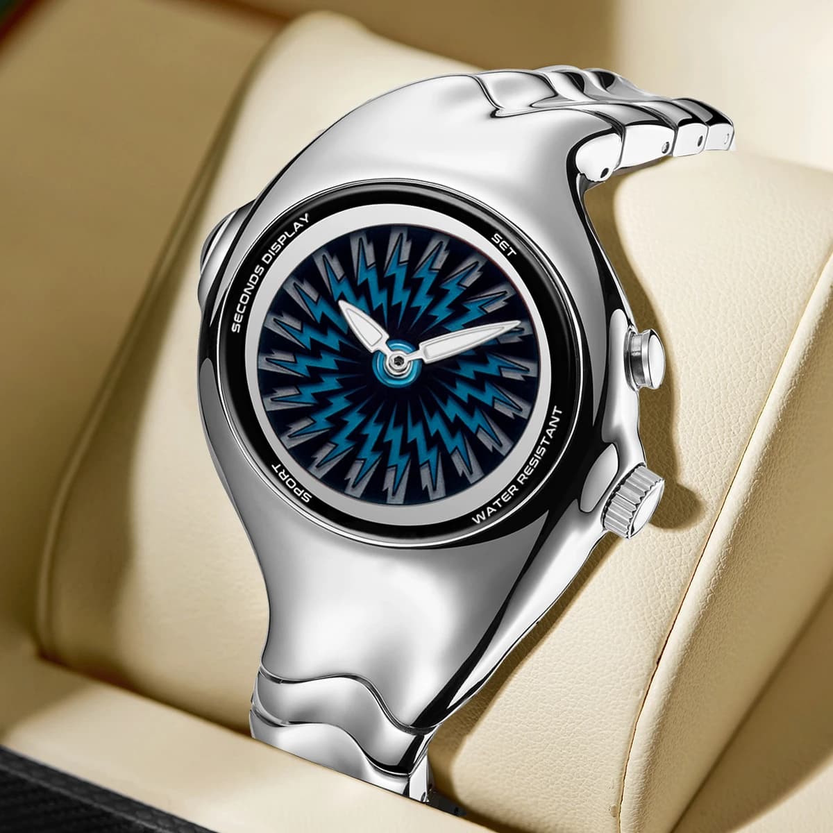 Orologio Y2K casual da uomo, al quarzo, per tutti i giorni, sportivo, impermeabile, con doppio display e quadrante blu effetto fulmine, ideale come regalo