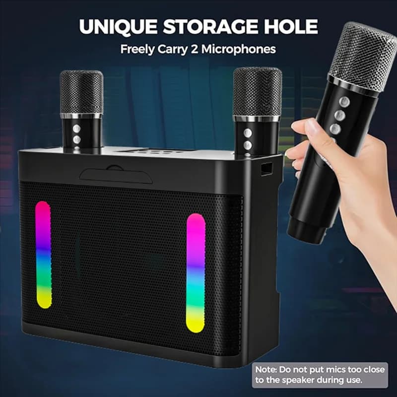 ELECT-Family Party Altoparlante subwoofer portatile senza fili Bluetooth Macchina per karaoke a luce colorata con 2 microfoni stereo