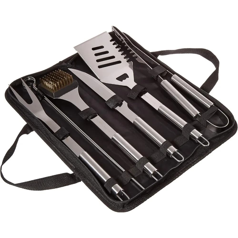 7 piece barbecue equipment kit - Kitchen set for stainless steel barbecue accessories with spatula, pliers, fork, knife, brush, skewers and C