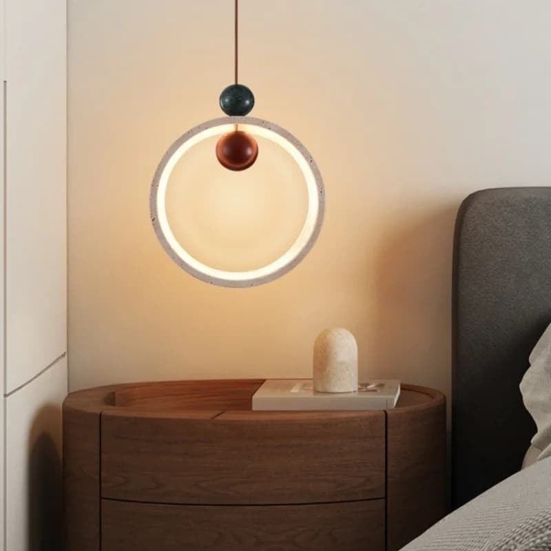Circular ring bedside pendant lamp Yellow Travertine Pendant Lamps hanging light Bedroom Living Room Loft kitchen island Lights