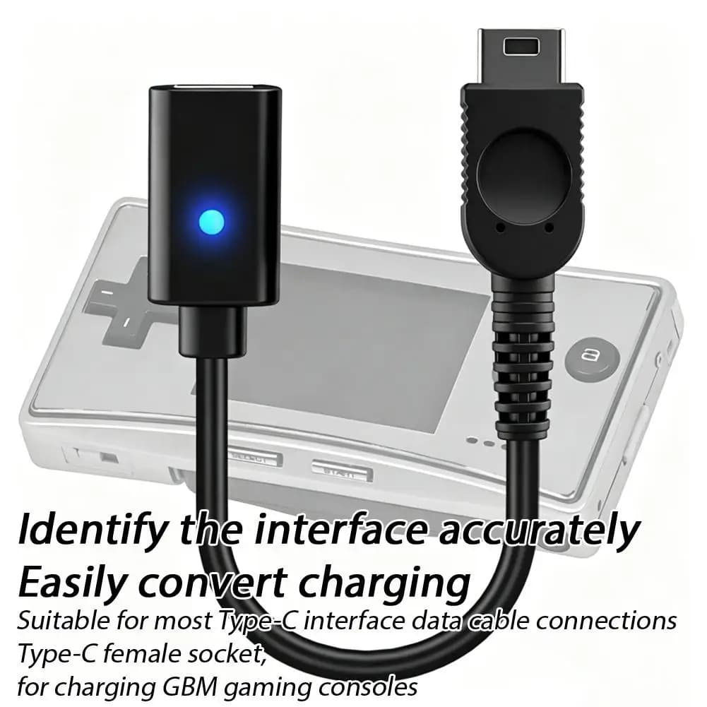 USB C Female Plug to GBM Plug Convert Cable PD Charging Cable for Nintendo Game Boy Micro Power Supply Cord with Instruct Light