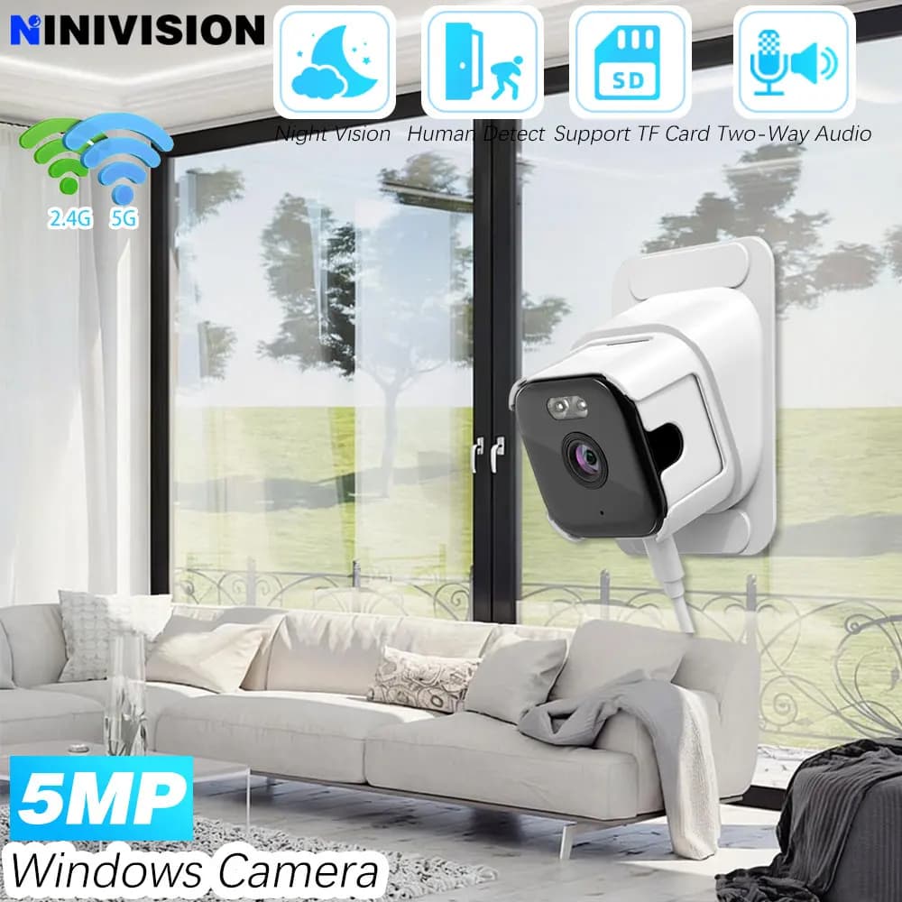5G 2.4G Wifi 5MP Bluetooth Wireless Closed-Circuit Television Camera Home Security Rod Window Glass Interior Security IP Camera