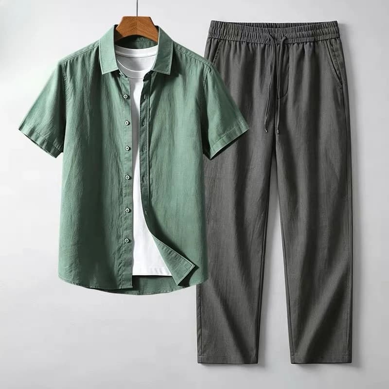 Pure Linen Men's Shirt Summer Thin Loose Short Sleeve Casual Half Sleeve Top Young Men's Fashion Sportswear Ensemble