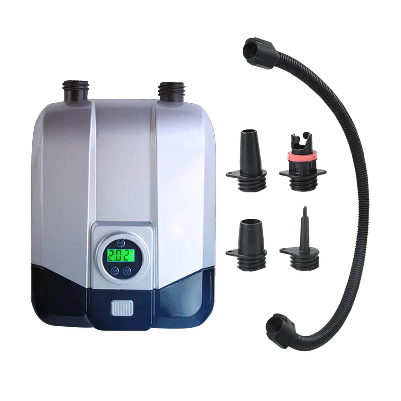 Pompa ad aria elettrica portatile ricaricabile da 12 Volt con display LCD rimovibile, gonfiatore e sgonfiatore per kayak, materassini gonfiabili, tavole da SUP e gommoni.