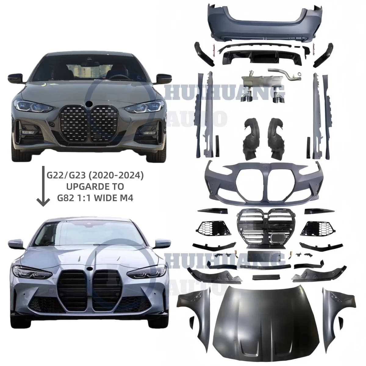 Auto Body Kit for 4-Series G22 G23 2021-2025 Upgrade to 2025 G82 G22 M4 Style Including Front Rear Bumper Rear Diffuser
