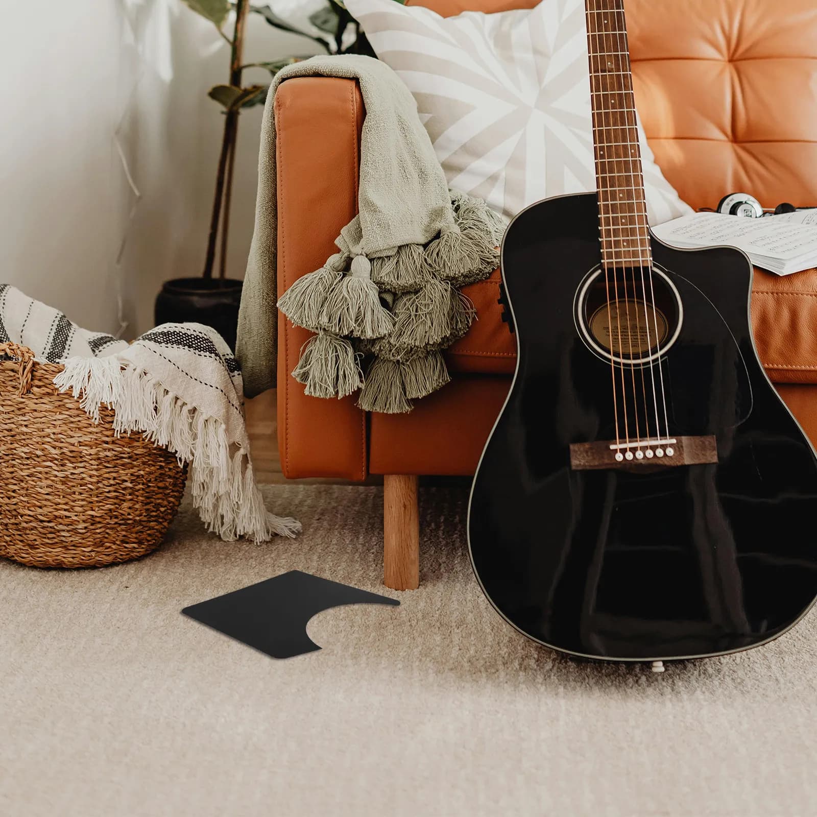 Battipenna per Chitarra Acustica con Grande Apertura, in PVC, Resistente ai Graffi, Protettivo e Decorativo, per Chitarra Folk, Adesivo, Nero