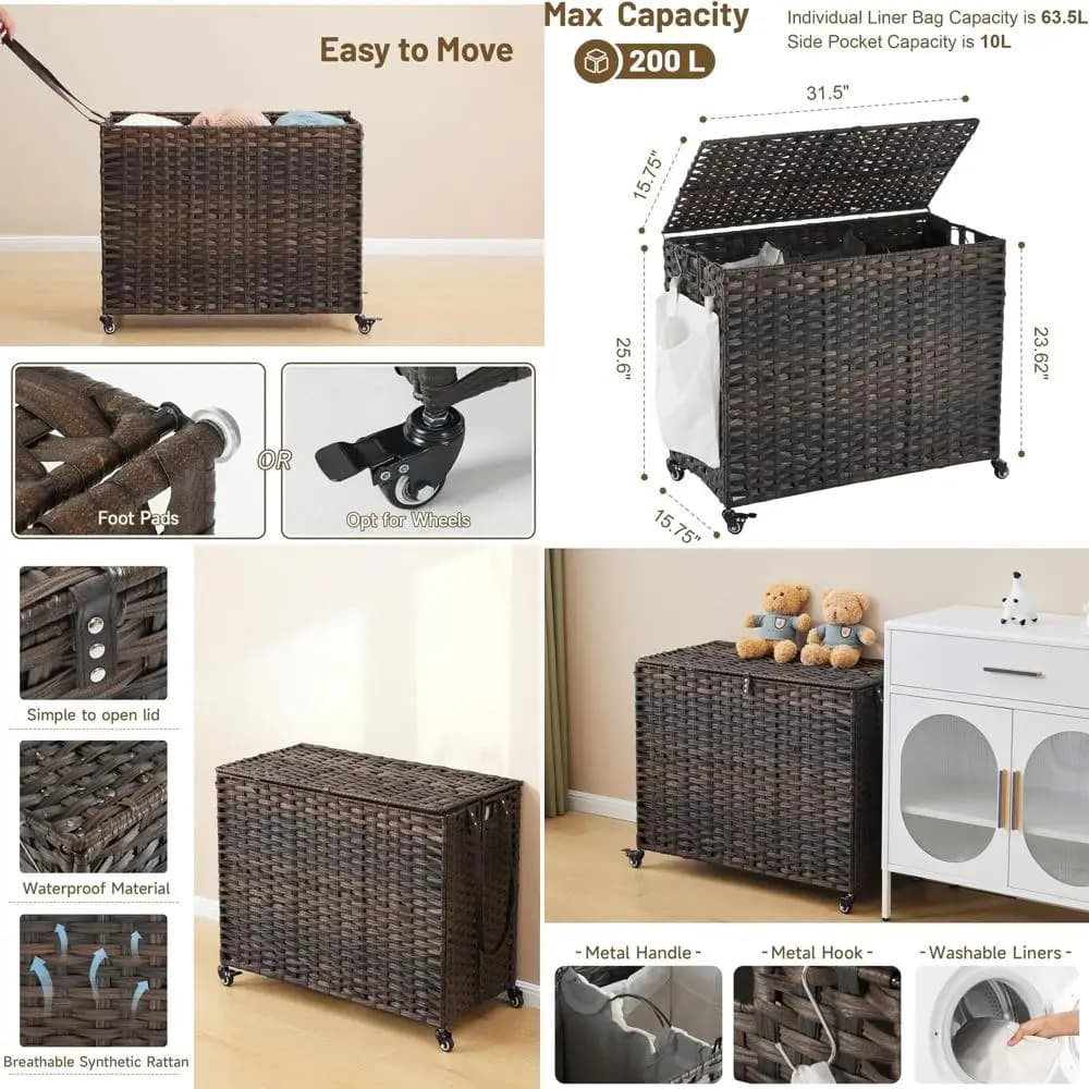 Bag with 200L Wheels, Cover, 3 Colorful Removable Lining and 3 Bags on the Net, Brown