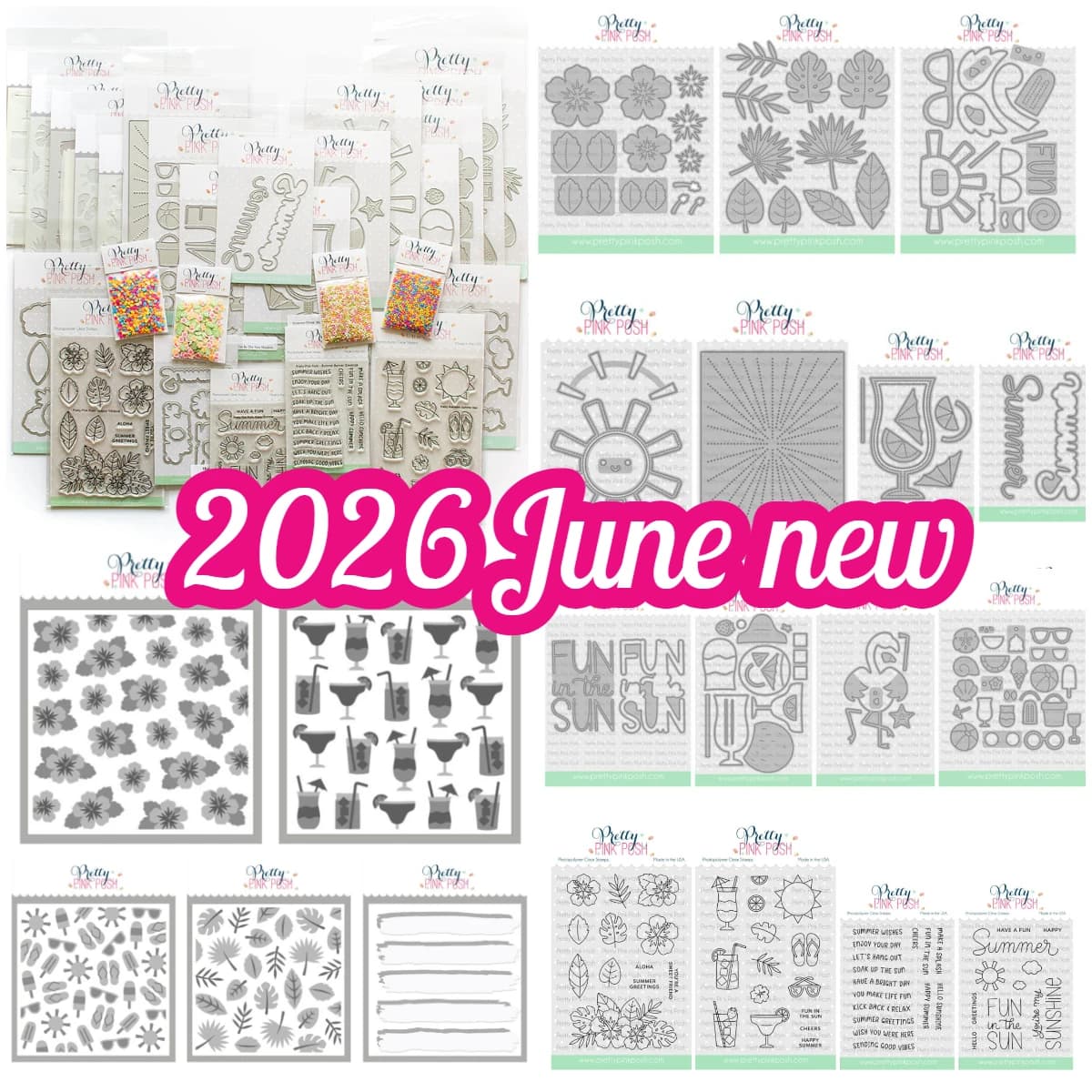 Summer Drink Shaker Flowers 2026 June Metal Cutting Dies Clear Stamps Stencil for Scrapbook Diary Decoration Embossing Template