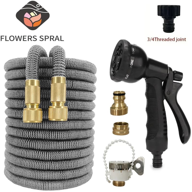 Tubo da Giardino Espandibile con Doppio Connettore in Metallo, Tubi Magici in PVC ad Alta Pressione per Irrigazione Giardino, Fattoria e Lavaggio Auto