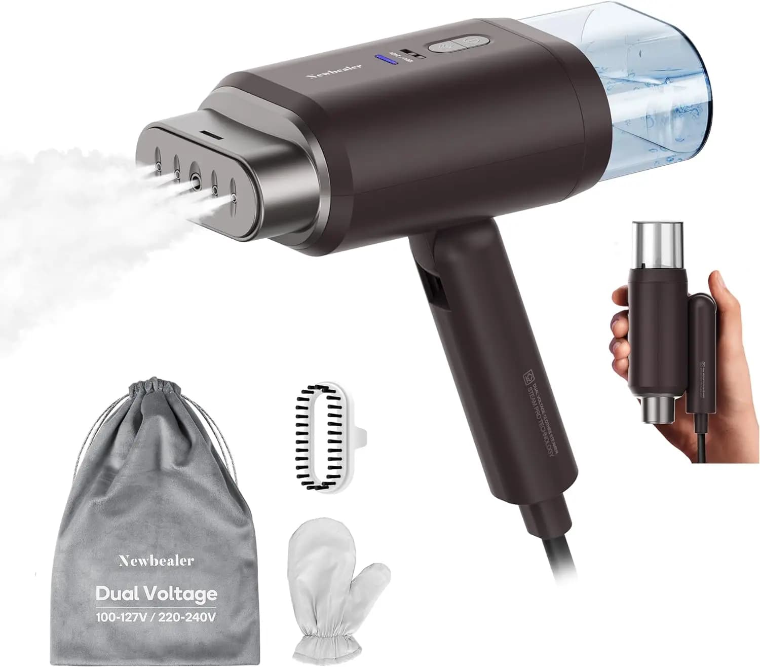 Vaporizzatore per indumenti portatile a doppia tensione da 1200 W - Ferro da stiro a vapore da viaggio 120 V/220 V per vestiti, rimozione delle rughe e cura dei tessuti ​