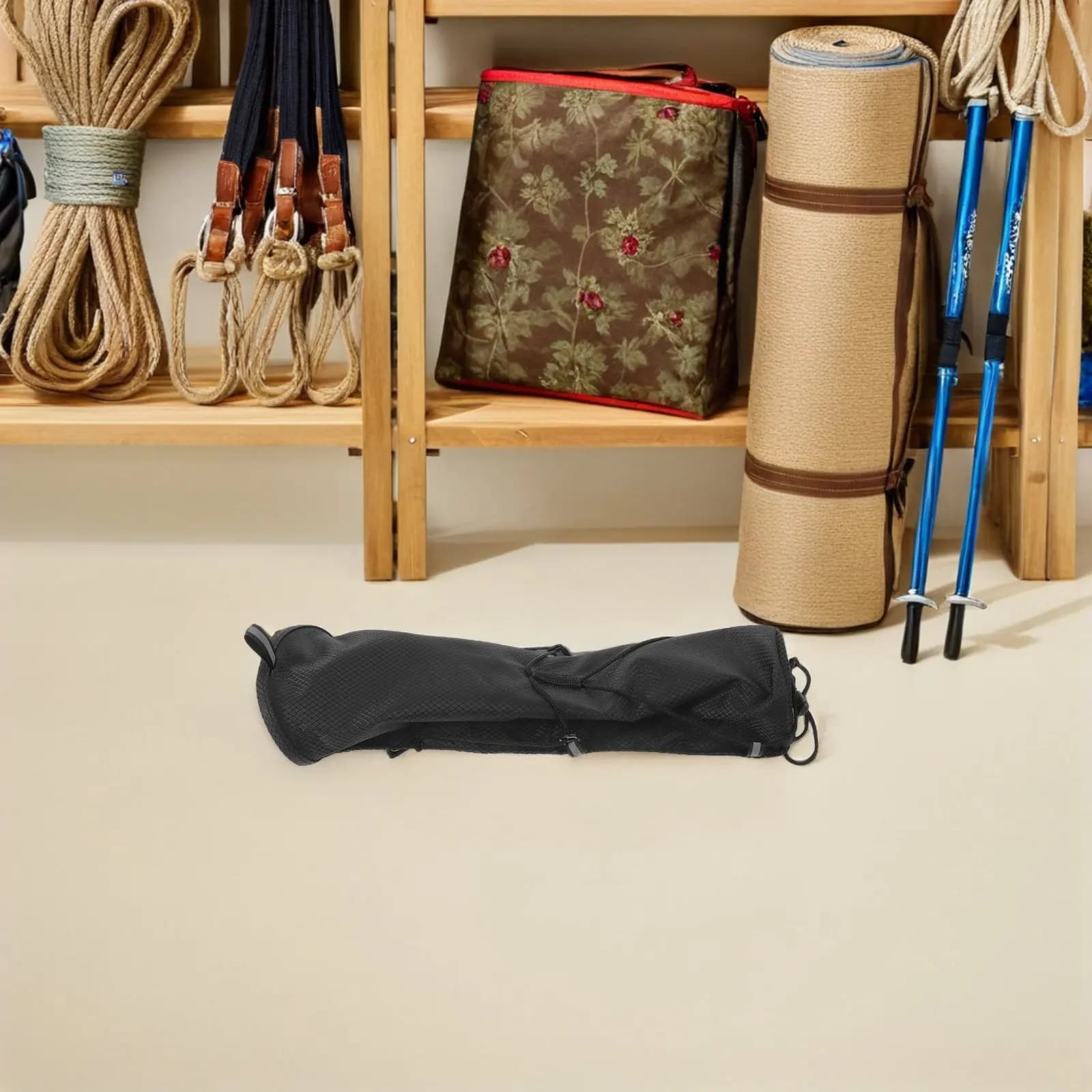 Borsa Impermeabile Nera per Bastoncini da Trekking, Pieghevole e Portatile, Leggera in Tessuto Oxford