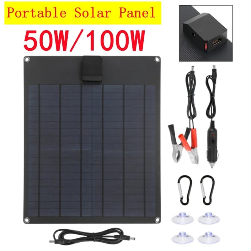 50W/100W Pannello Solare Portatile USB Alimentazione Mobile Esterna FAI DA TE Viaggio Caricatore Del Telefono Cellulare Auto Yacht 12V18V Batteria pannello di alimentazione