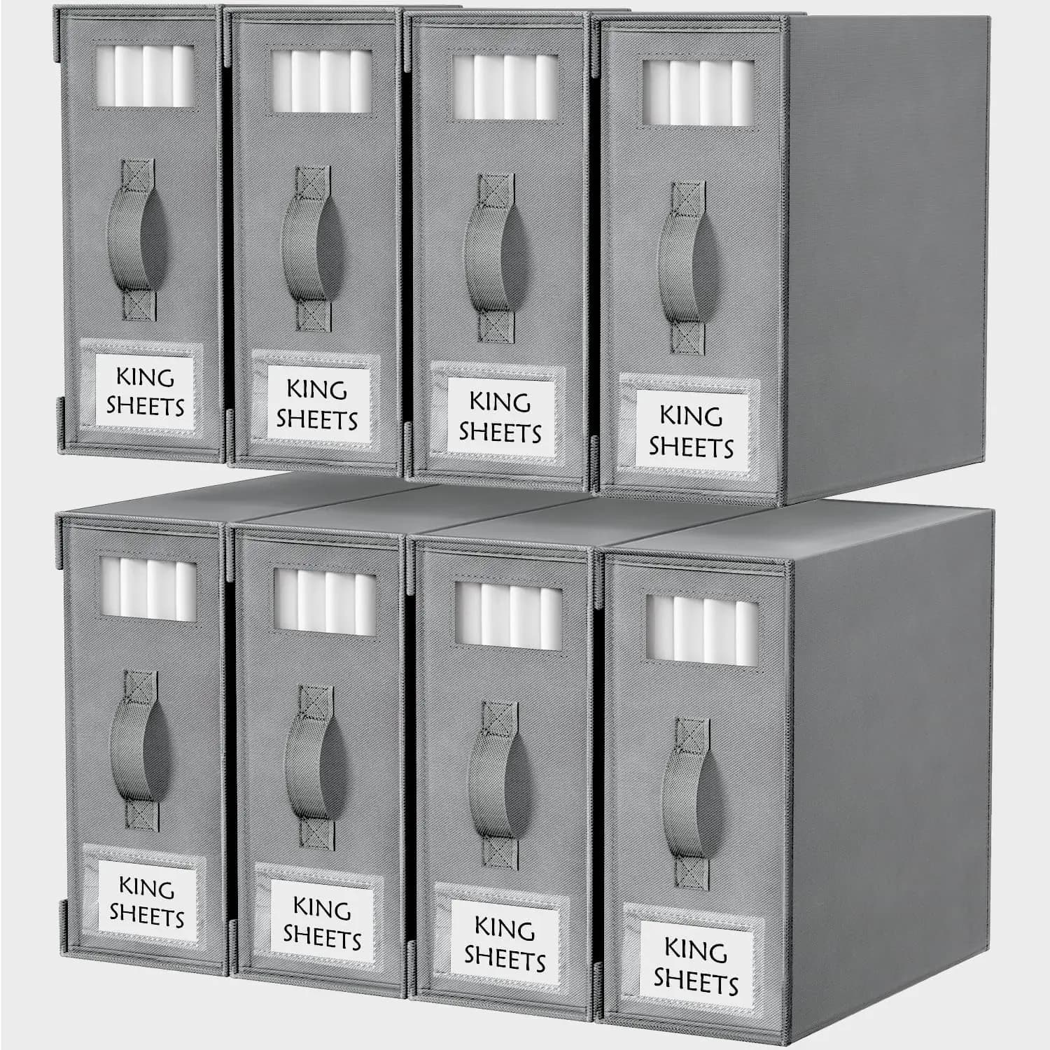 Set of 8 Boxes Organizer Foldable Linen for King/Queen Sheets, Covers in Grey