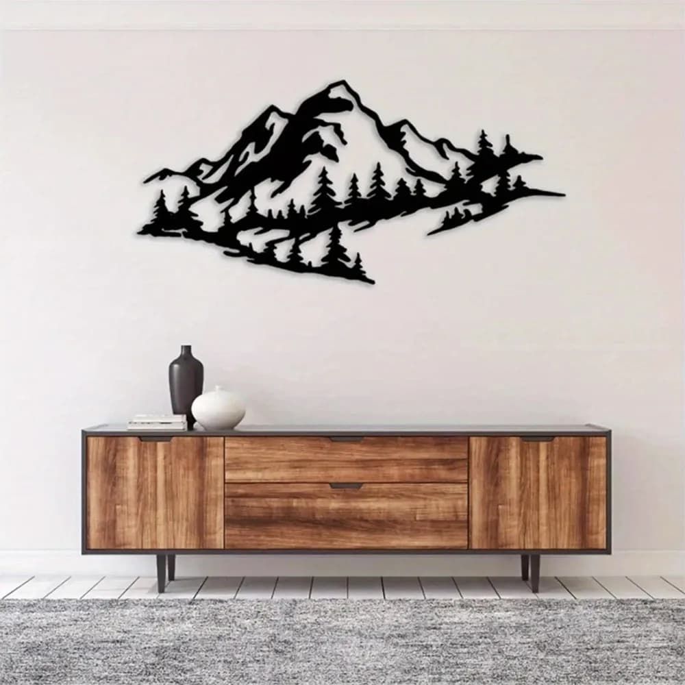 Decorazione da parete in metallo nero Mountain View da 1 pezzo: arte in ferro resistente alla ruggine per uso interno ed esterno, arte da parete per la casa