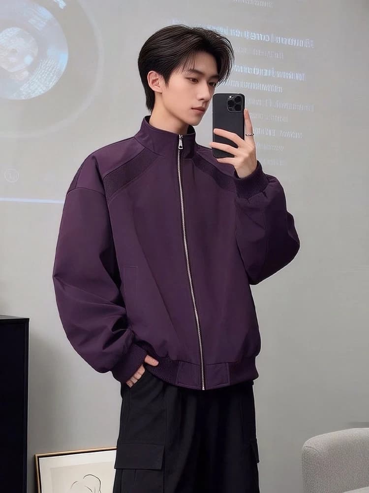 Waterproof American Style Stand Collar Jacket Men's Short Splice Ribbing Spring Outerwear Youth Fashion Standard Fit Zipper