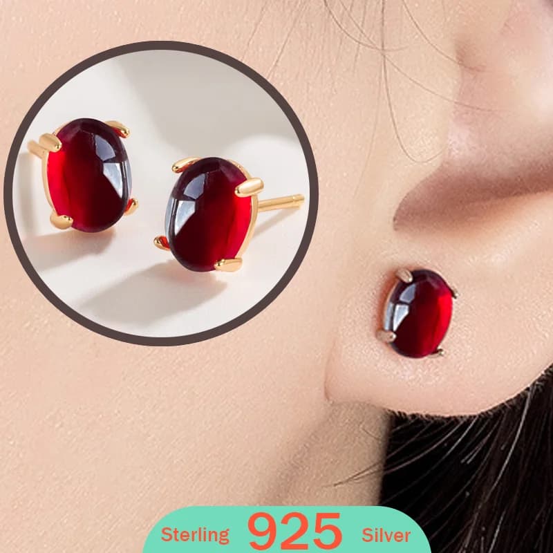 Orecchini a bottone in argento sterling 925 con rubino granato per le donne Moda ovale rosso autentico gioielli con pietre preziose naturali 2026
