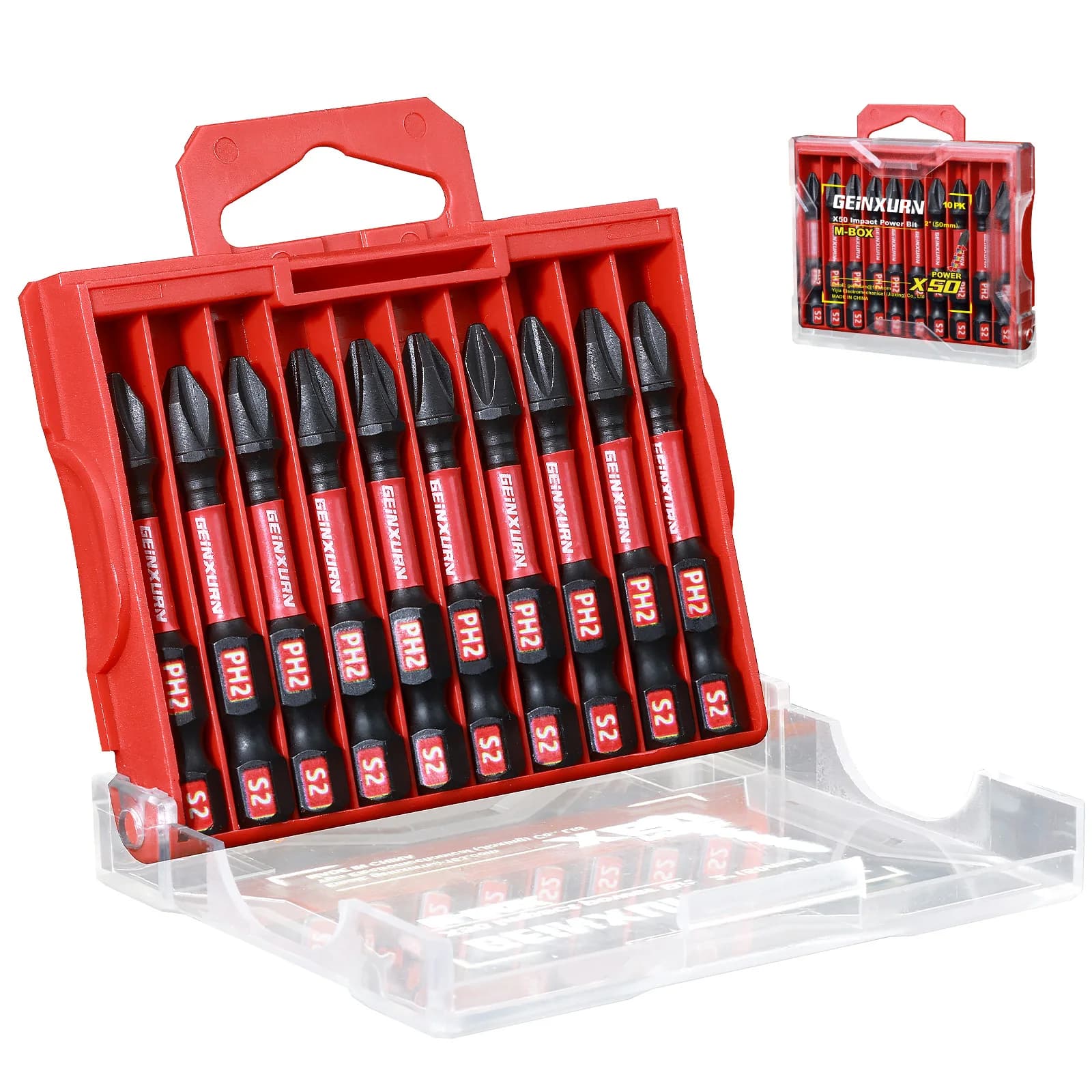 Geinxurn Impatto Resistente # 2 punte per cacciavite Phillips, set di punte per cacciavite magnetico in acciaio S2 PH2 con scatola M di stoccaggio