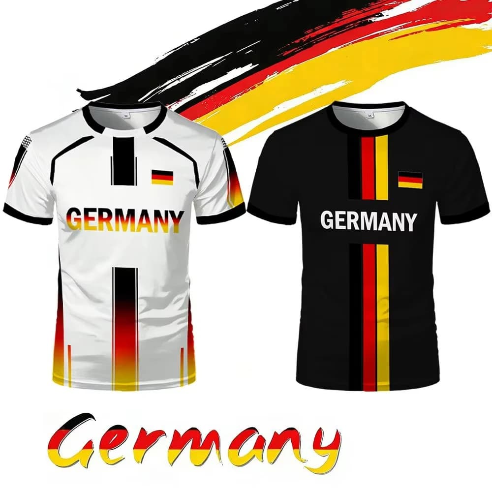Nuova Maglia da Calcio Germania 2026 con Stampa Bandiera, T-shirt Uomo Donna ad Asciugatura Rapida, Top Sportivo a Maniche Corte per Allenamento Calcio e Streetwear Casual