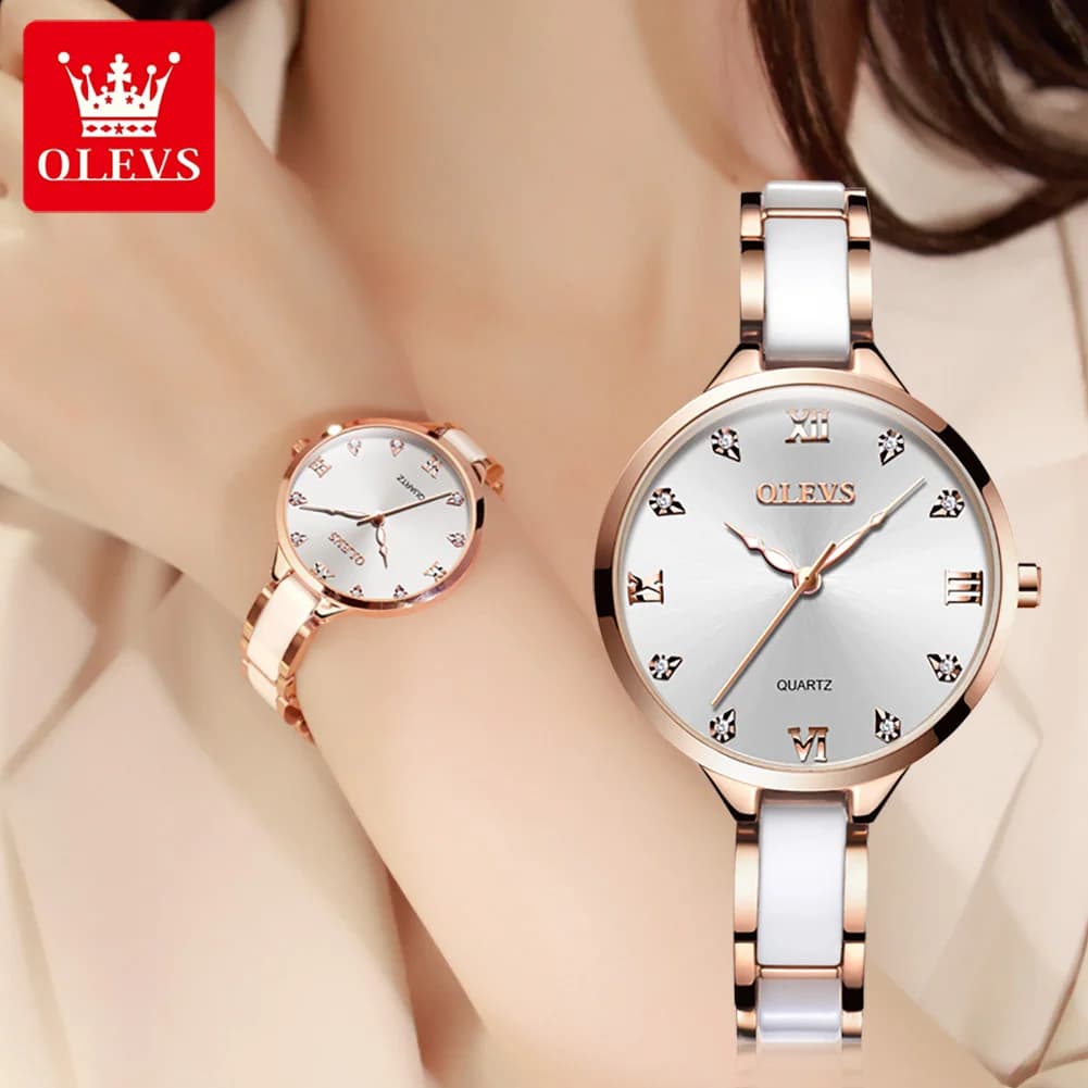OLEVS abito in ceramica orologio da donna orologio da polso da donna in oro rosa di lusso regali giappone importazioni movimento al quarzo orologi Relogio Feminino