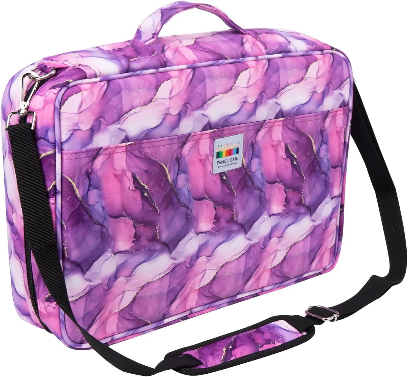 Astuccio Grande per 480 Matite Colorate con Porta Penne Multistrato, Viola Marmorizzato