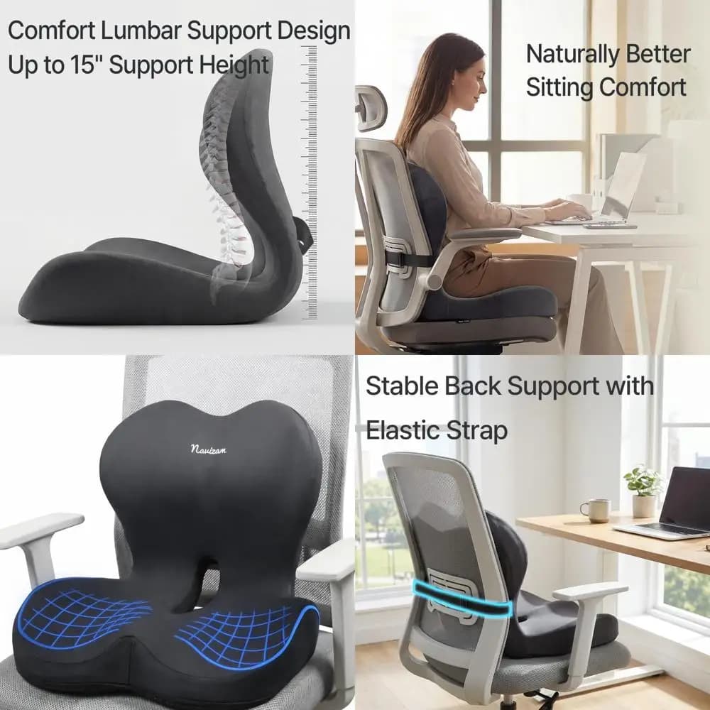 Cuscino Lombare Ergonomico per Sedie da Ufficio - Supporto Schiena Regolabile con Base Antiscivolo