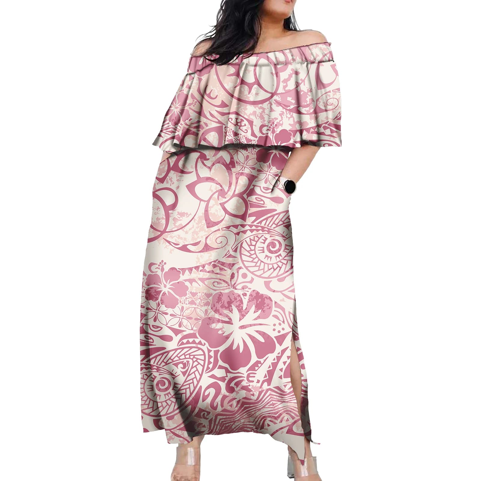 Women's day dresses with floral design Hawaiian Clothing with Polynesian print Women's dress strong size Maxi fashionable dress with pockets