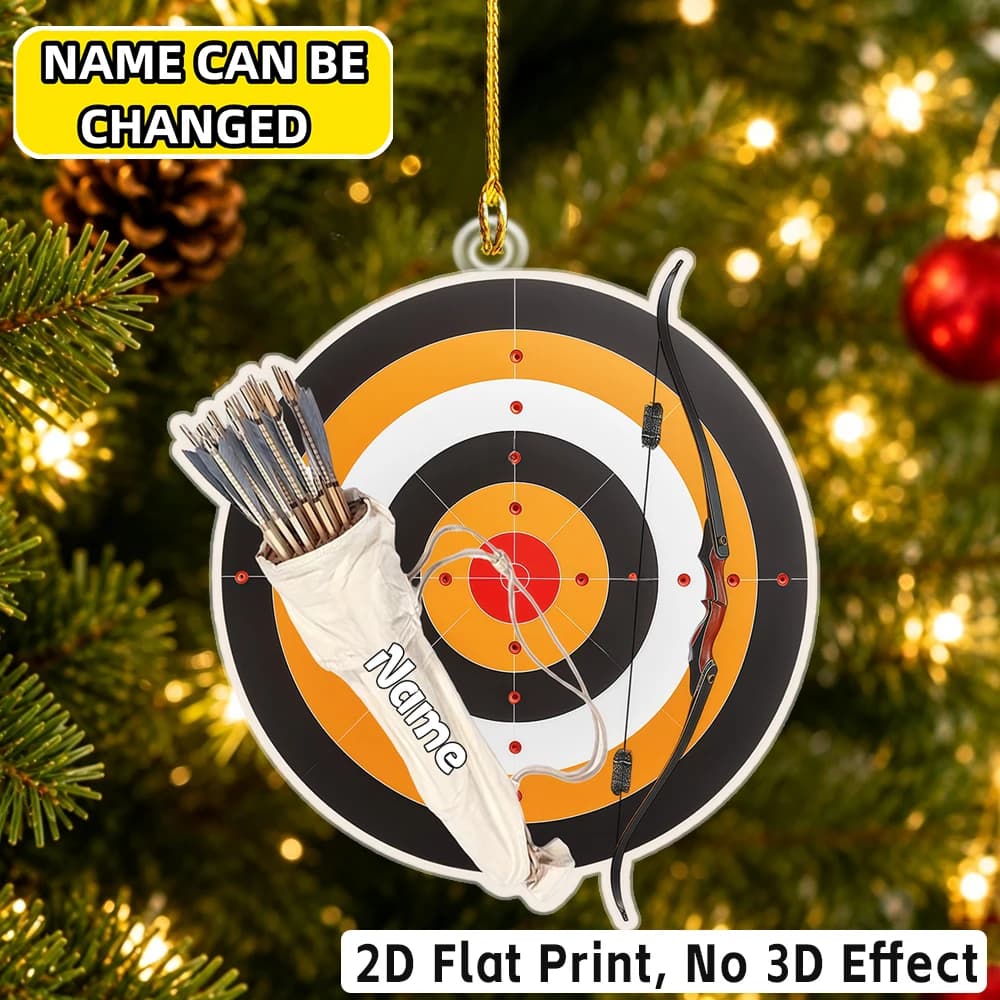 2D Flat‑Custom Name Irregular Acrylic Ornament,Archery Target Bow Arrow Pattern Xmas Tree Hanging Pendant Holiday Gift