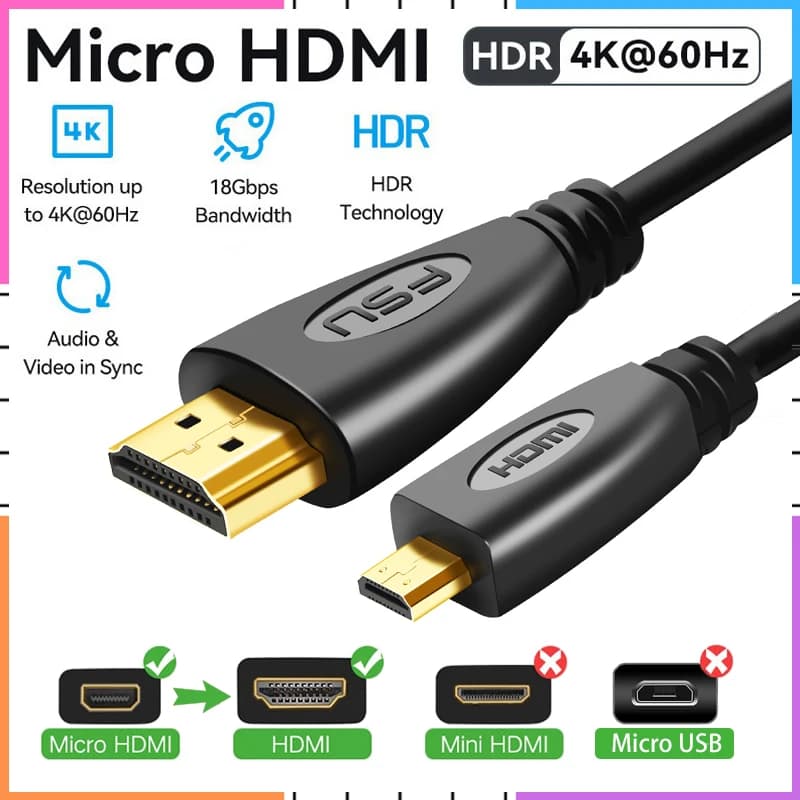 Adattatore cavo da micro HDMI a HDMI Convertitore maschio-maschio Cavo HDMI Full HD 1080P 3D 4K per tablet PC con fotocamera
